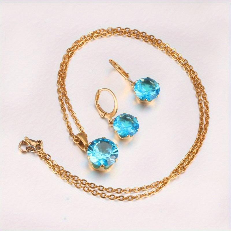 3pcs Rhinestone Pendant Necklace Set